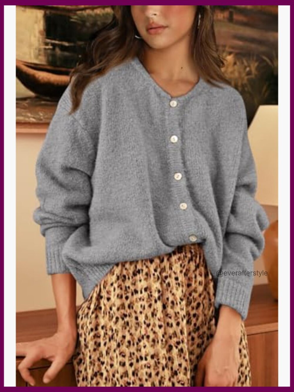 Long Sleeve Crewneck Button Down Chunky Knit Cardigan Sweater Open Front - Picture 6 of 7